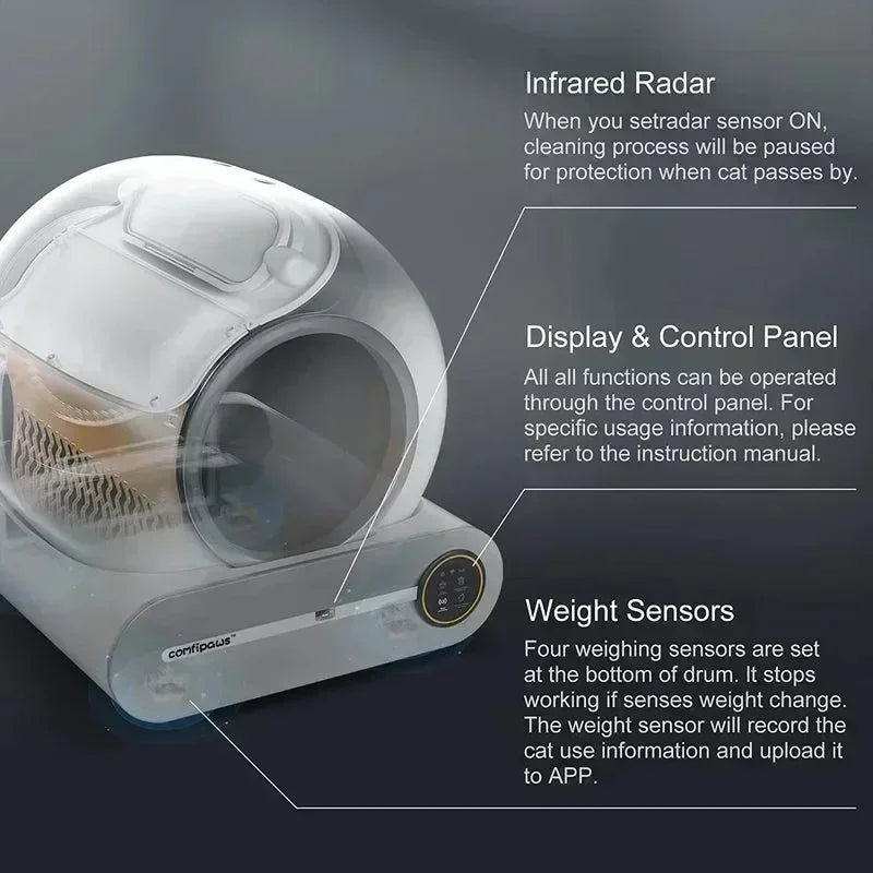 65L Automatic Intelligent Cat Litter Pan Self Cleaning Closed Electric Deodorising APP Remote Control Pet Products Rubbish Bag