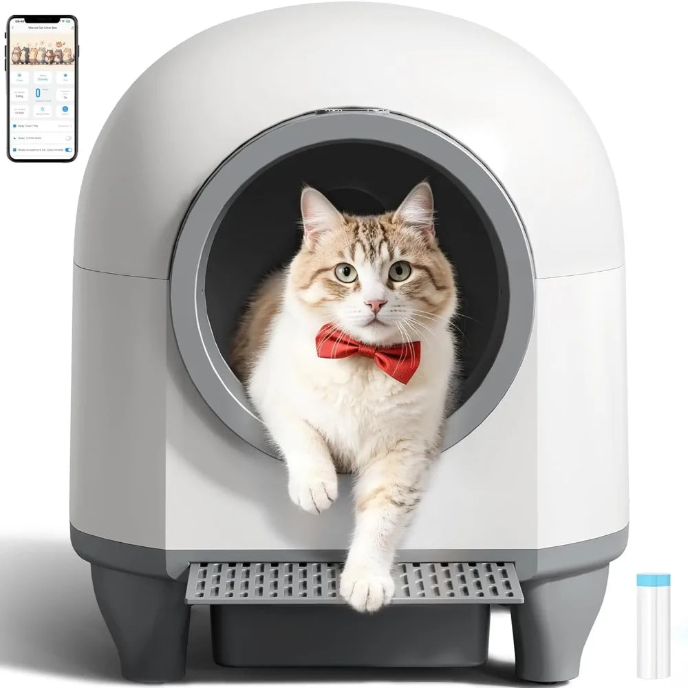 Self Cleaning Litter Box Automatic, 90 L Automatic Cat Litter Box for Multiple Cats APP-Controlled with Smart Sensors