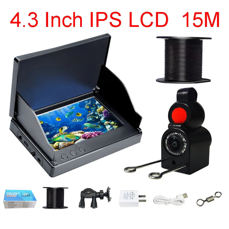 4.3 inch HD Screen High Definition Fish Detector Camera Underwater Fish Finder Night Vision 15/20/30/50m Waterproof IPS Tackle