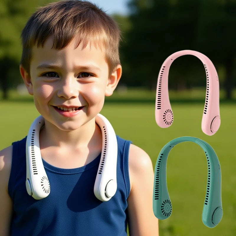 3 Speeds Mode Adjustable Stretchable Neck Fan Blow Air For Cooling Hand Free 4000mAh Rechargeable Portable Neck Fan