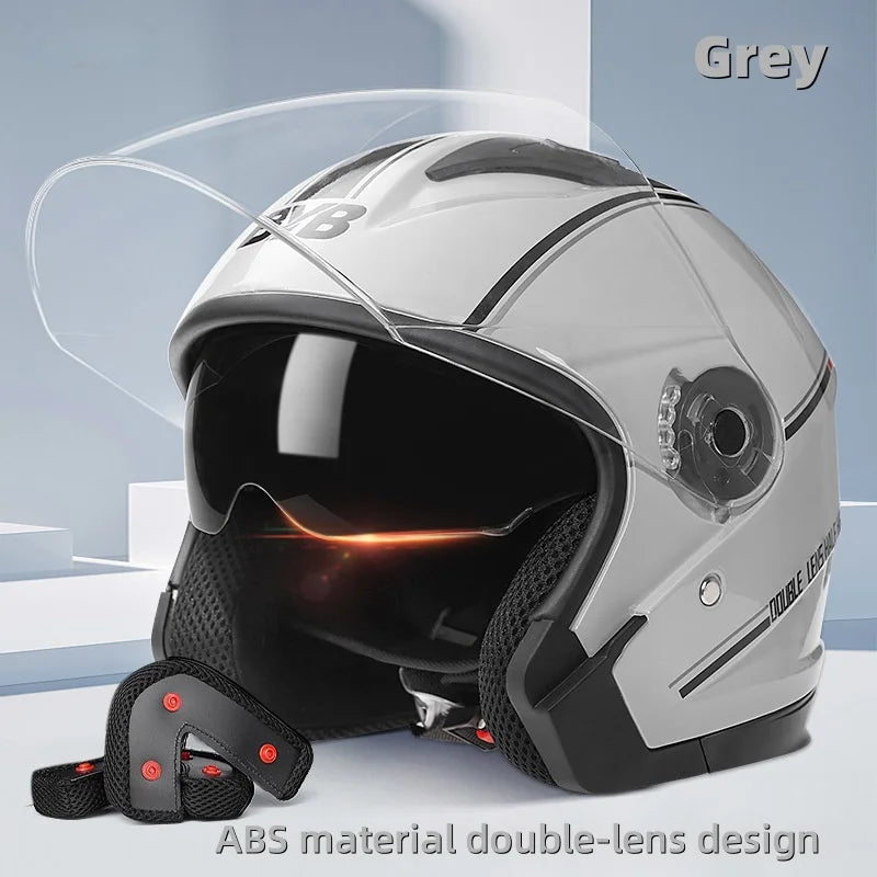 2025 Electric Motorcycle Helmet with Double-Lens Anti-Fog Shield Full Face Helmet for Riding All Seasons Safety Gear Men Women