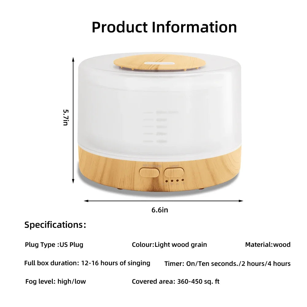 Advanced Ultrasonic Diffuser  16.91oz Capacity,  Timer, 7 RGB LED Options, BPA-Free - Complete with 6 Aromatherapy Oils