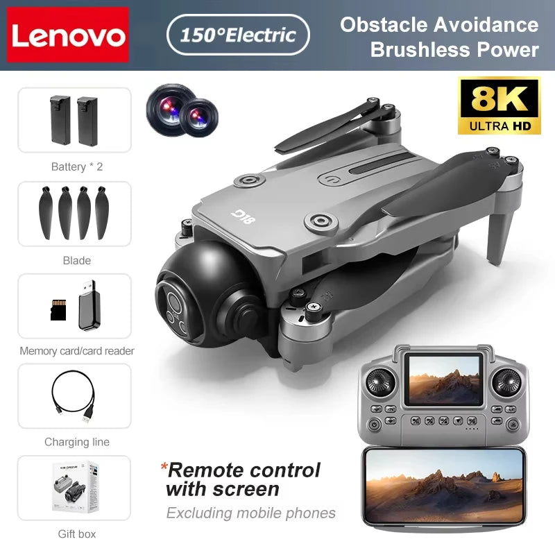 Lenovo D18 Drone 8K HD Dual Camera Aerial Photography Obstacle Avoidance Brushless Motor 5G WIFI GPS Return 18000m Quadcopter