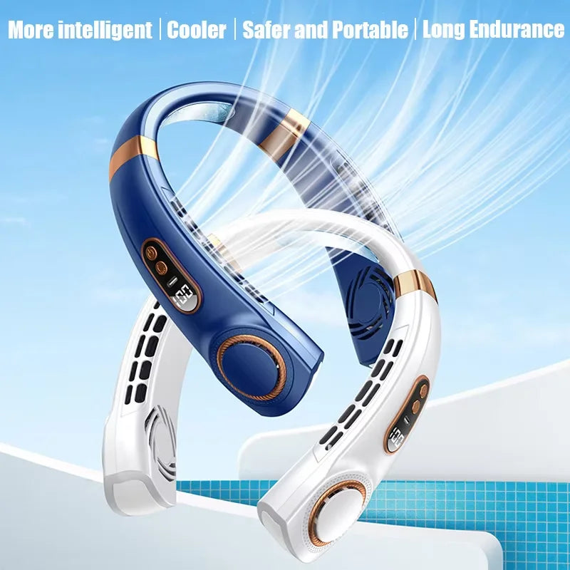 Leafless Hanging Neck Fan Silent Strong Wind Hands-Free Portable Long-Lasting Refreshing And Cooling Outdoor Fan In Summer