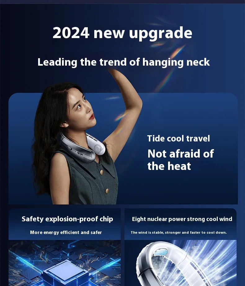 Portable Neck Fan 5000mAh Rechargeable Fan Mini 3-Speeds Large Wind Outdoor Silent Electric Ventilador for Home Camping Outdoor