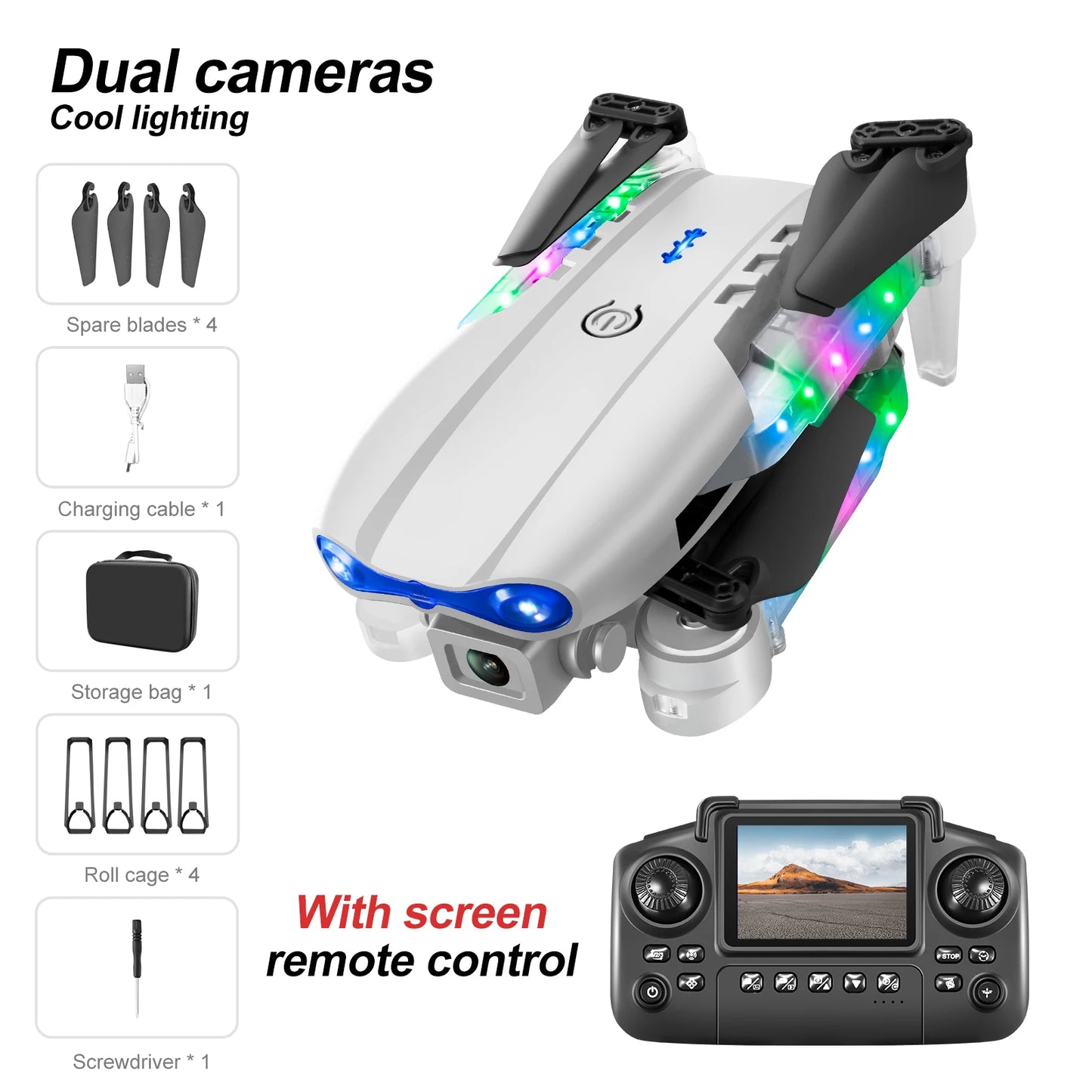 Mini Drone Dual Camera Lighting Screen Control E88 E99