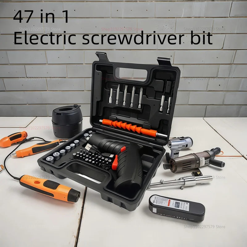 47pcs Rechargeable Electric Screwdriver Kit 3.6V Cordless Lithium Power Tool Set Foldable Home DIY Repair