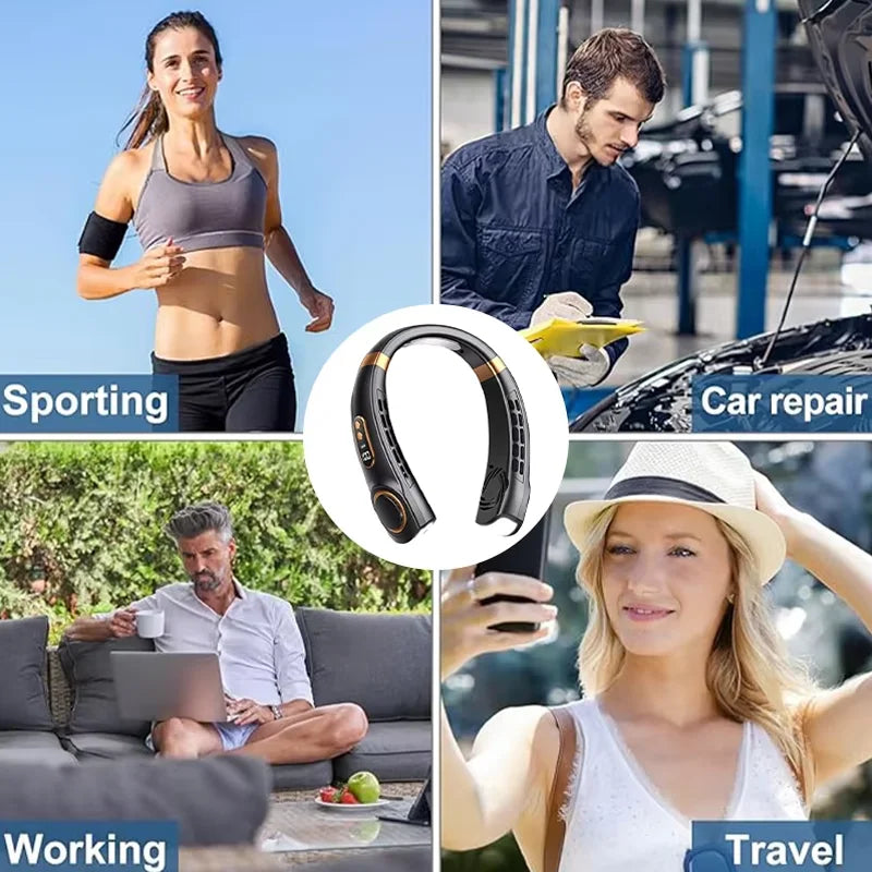 Leafless Hanging Neck Fan Silent Strong Wind Hands-Free Portable Long-Lasting Refreshing And Cooling Outdoor Fan In Summer