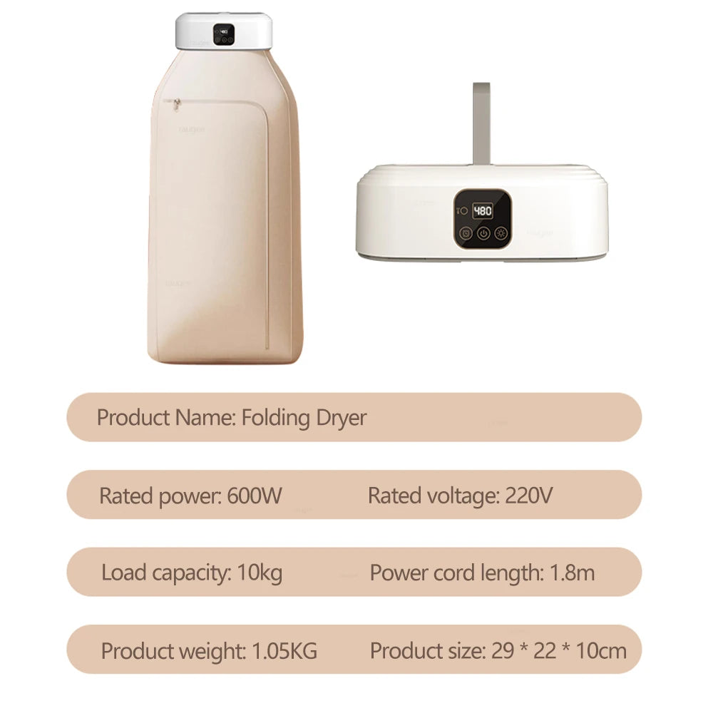 Portable Clothes Dryer Electric Clothing Drying Machine with Remote Control Folding Clothes Drying Rack Laundry Dryer for Travel