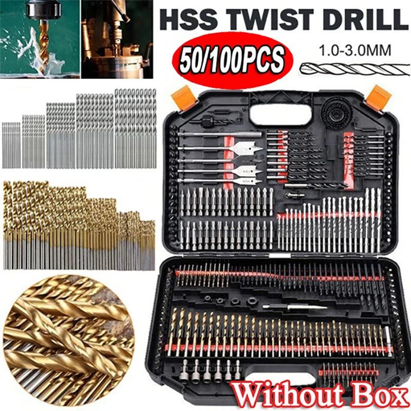 50/100Pcs 1/1.5/2/2.5/3mm Titanium Plated High-speed Steel Titanium Coated Drill Bits Set For Metal Wood Aluminum Drilling Tools