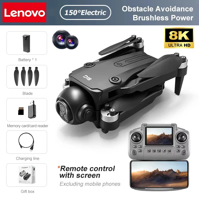 Lenovo D18 Drone 8K HD Dual Camera Aerial Photography Obstacle Avoidance Brushless Motor 5G WIFI GPS Return 18000m Quadcopter