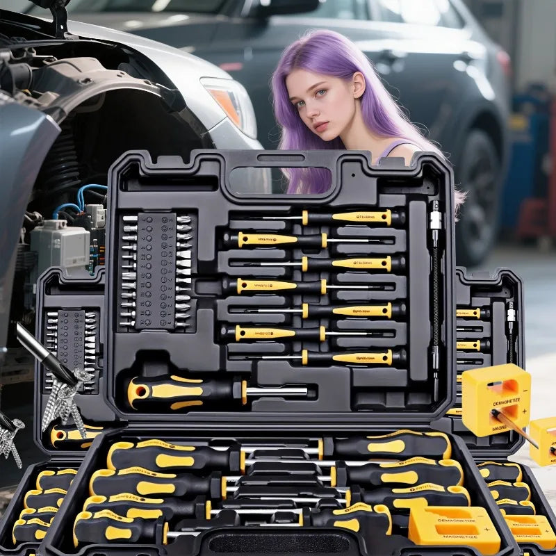 Upgraded Professional Screwdriver Set with Magnetic Bit Holder, Includes Slotted, Phillips, Hexagonal, Torx, and Precision Tools