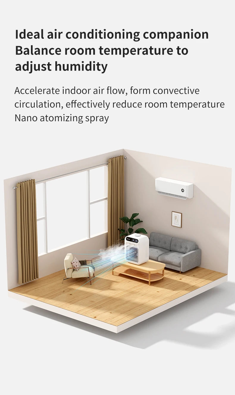 Portable Fan with 2-Speeds Evaporative Air Cooler with 0.5L Water Tank