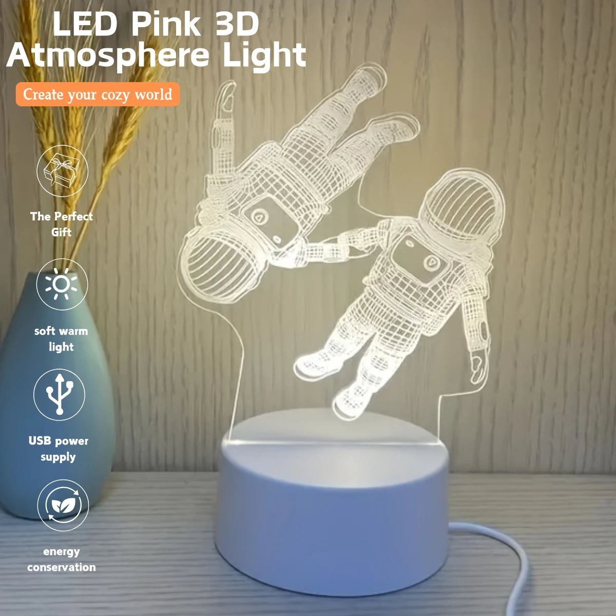 3D astronaut night light LED bedside lamp for room decoration