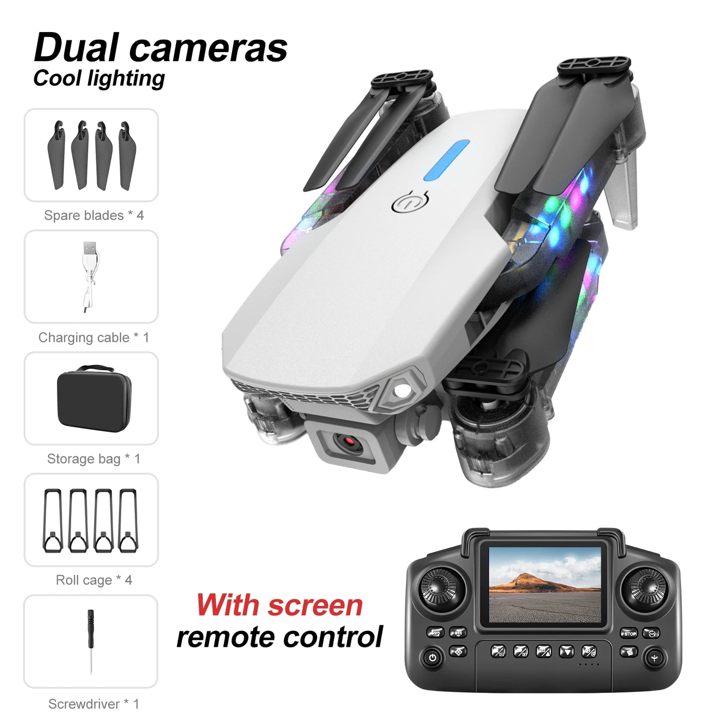 Mini Drone Dual Camera Lighting Screen Control E88 E99