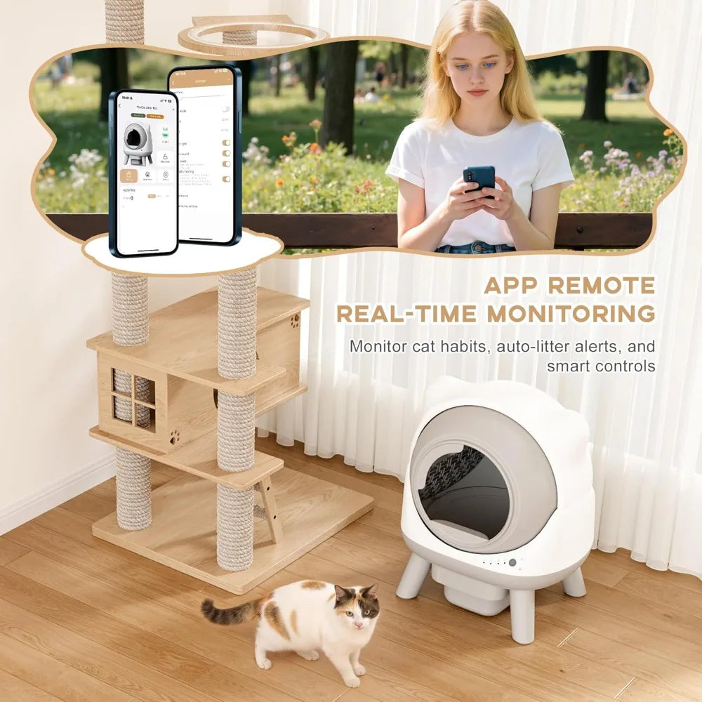 Automatic Self-Cleaning Cat Litter Box – App Controlled, Extra Large Capacity for Multi-Cat Households, Includes Litter