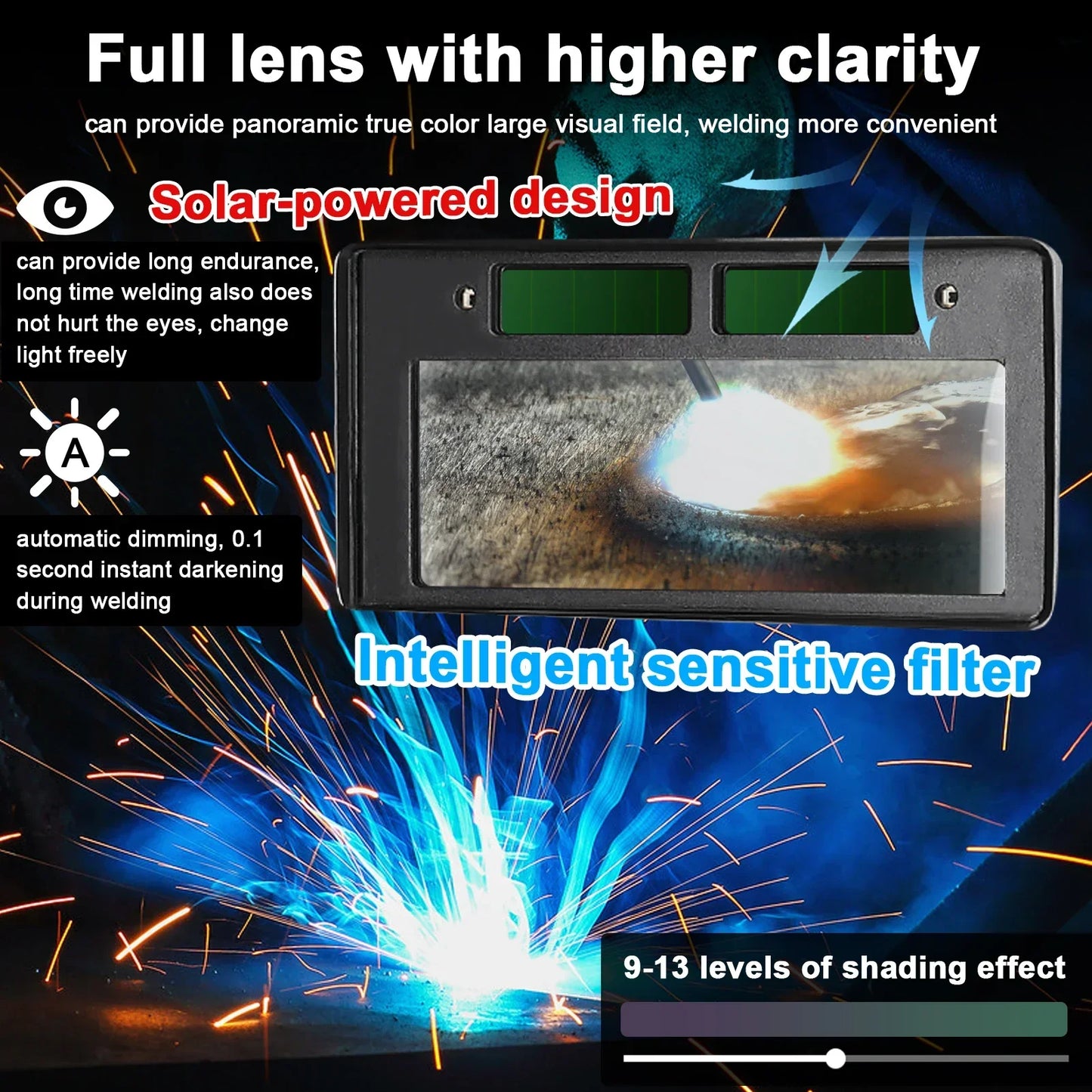 Automatic Dimming Welding Facemask Large View True Color Auto Darkening Welding Facemask 130℃ High Temperature Resistant