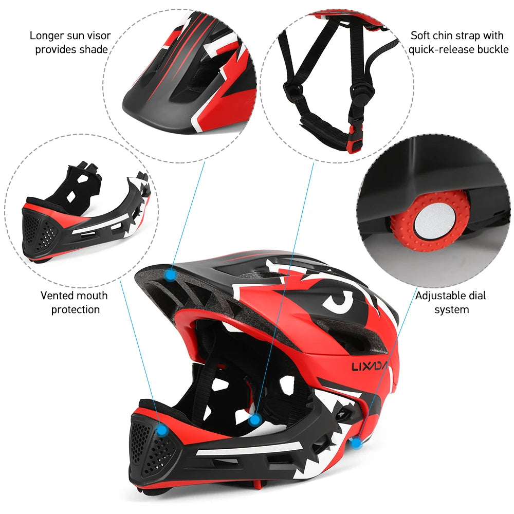 Lixada Kids Detachable Full Face Helmet Children Sports Safety Helmet for Cycling Skateboarding Roller Skating