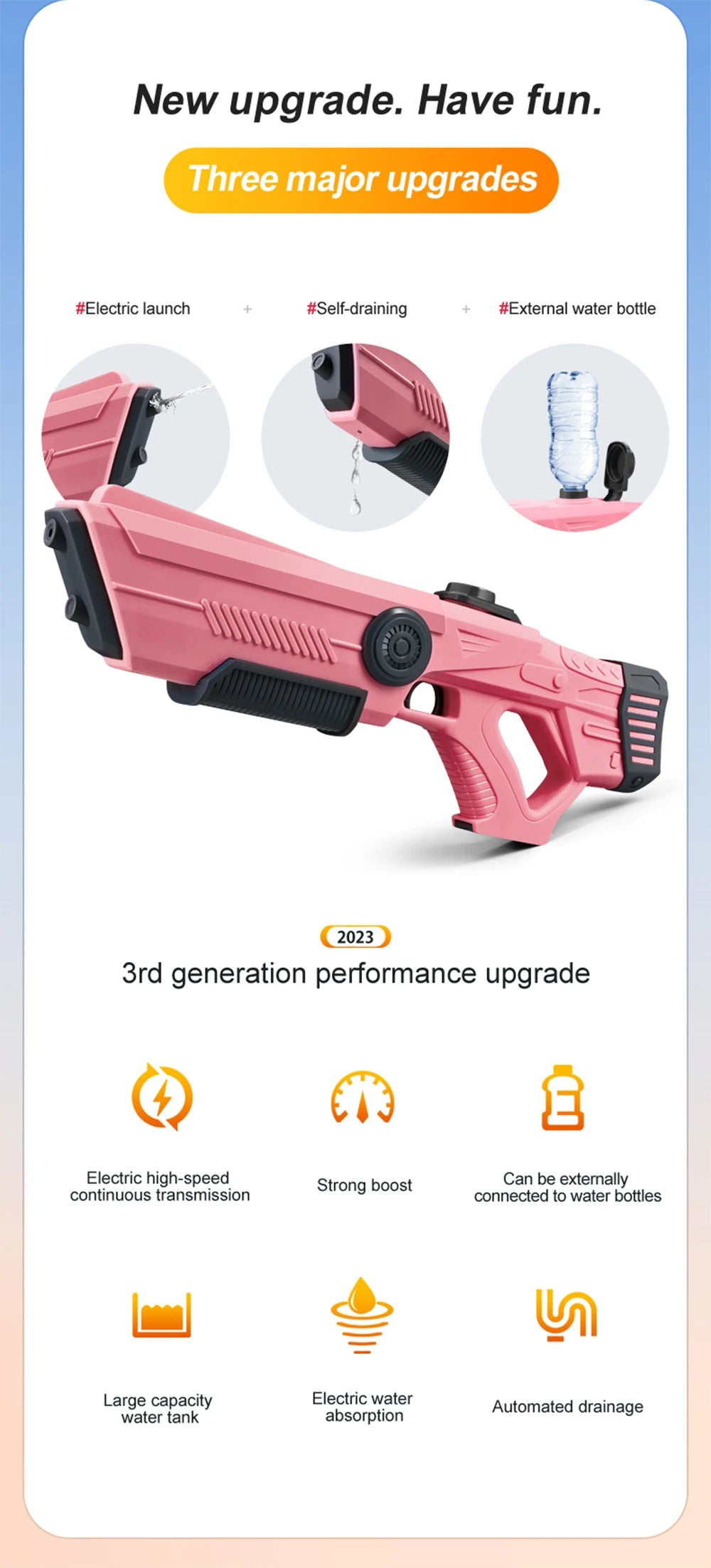 Electric Automatic Water Storage Gun Toys Portable Children Summer Beach Outdoor Fight Fantasy Spray Gun Toys Boy Kid Adult Game