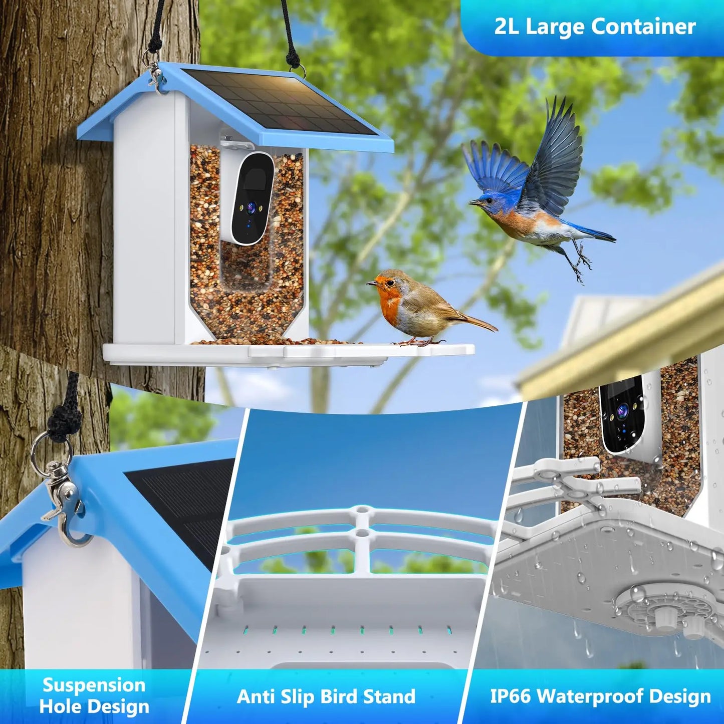 Smart Bird Feeder with Camera 2.4K Screen Solar Low Power Night Vision