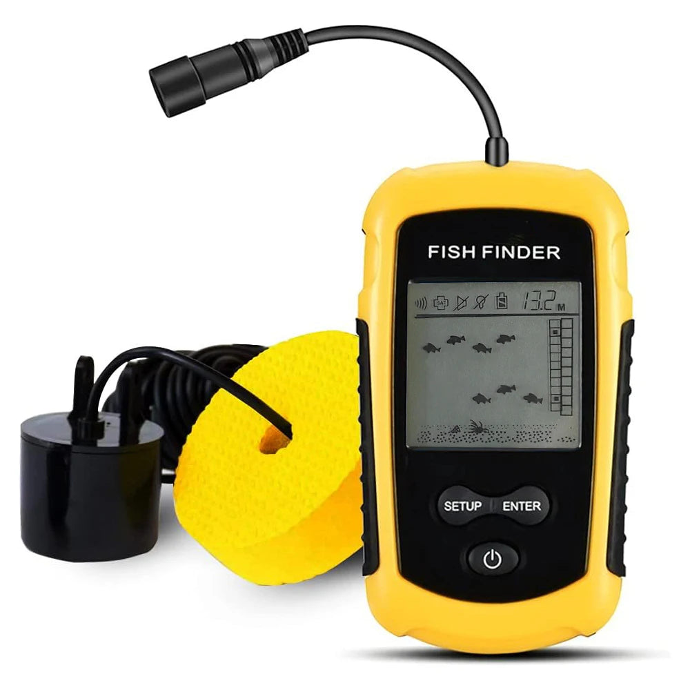 PUPOPAN Portable Handheld Fish Depth Finder Sonar Castable LCD Screen Kayak Boat Fishfinder Transducer for Water Fishing