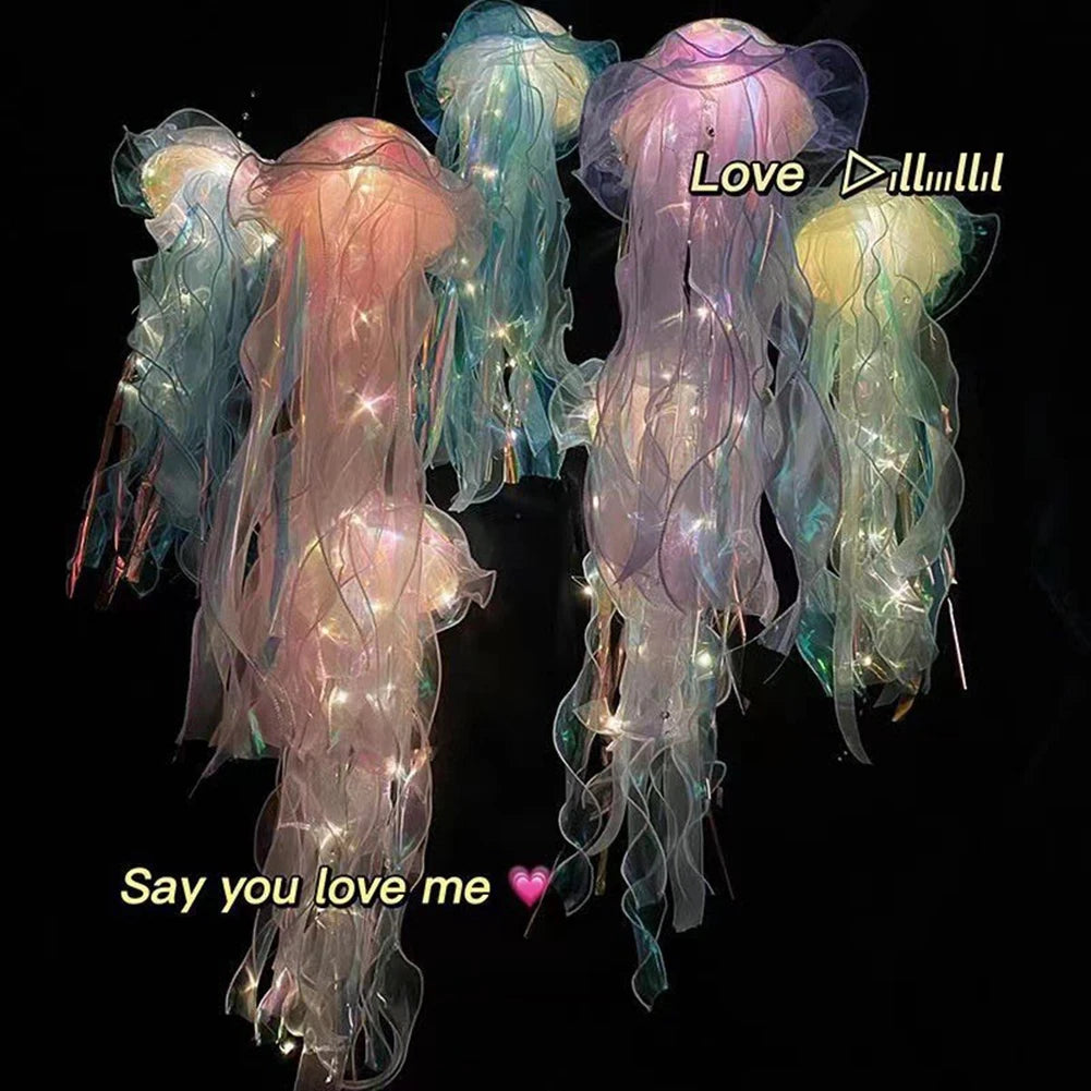 Jellyfish Bedroom Light Lamp Button Battery Hanging Ceiling Lantern Realistic with Ribbon&Bead for Children Bedroom