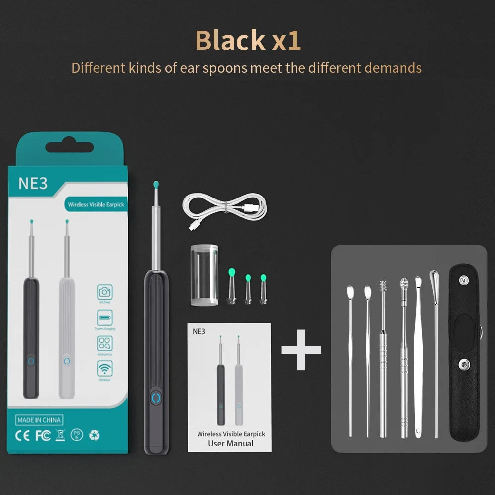 NATFIRE NE3 Ear Cleaning Kit Smart Visual Ear Sticks 1296P Ear Wax Removal Tool Wireless Ear Cleaner with Camera LED Light