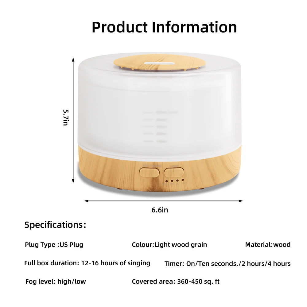 Advanced Ultrasonic Diffuser  16.91oz Capacity,  Timer, 7 RGB LED Options, BPA-Free - Complete with 6 Aromatherapy Oils