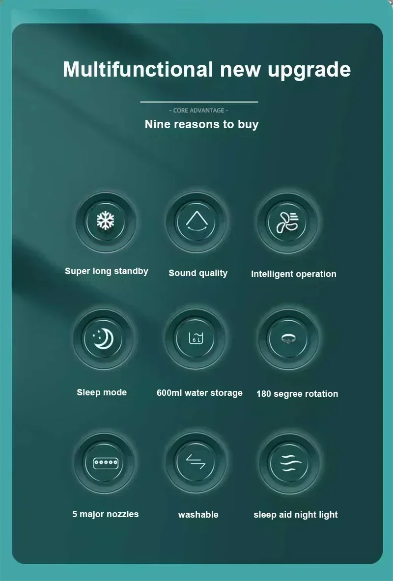 Portable Humidifier Fan Air Conditioners USB Electric Fan LED Night Light