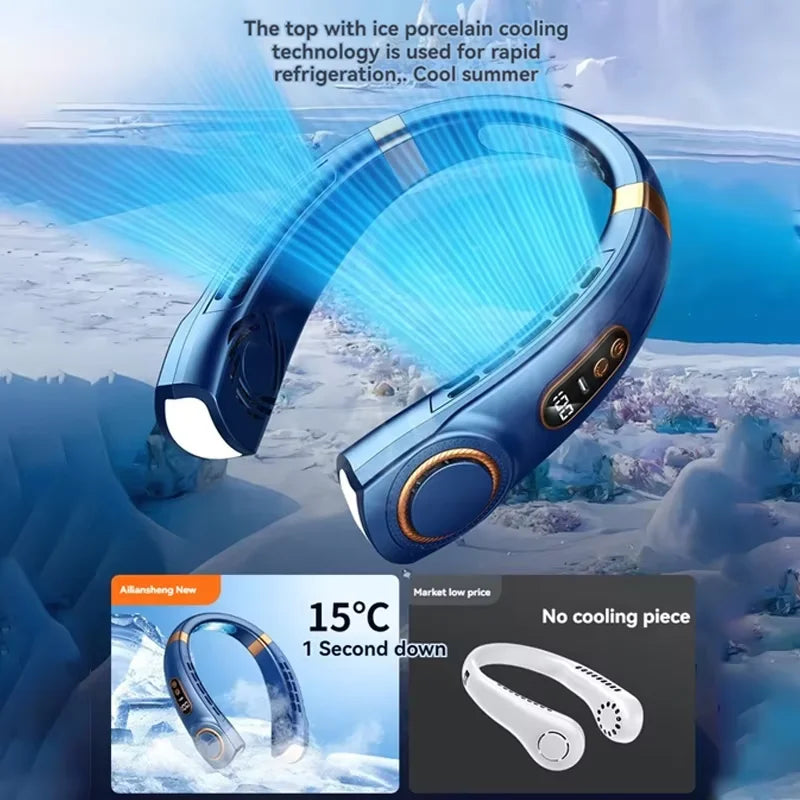 Leafless Hanging Neck Fan Silent Strong Wind Hands-Free Portable Long-Lasting Refreshing And Cooling Outdoor Fan In Summer