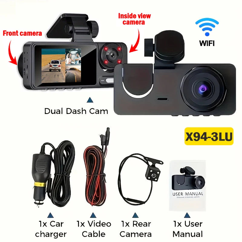 Triple Lens WiFi Dashcam 2/3 Channel Car Camera 1080P HD Video Recorder
