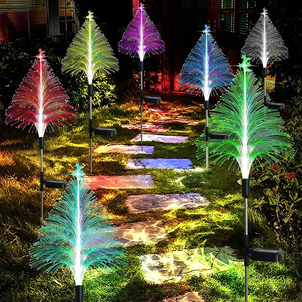 Outdoor Waterproof Solar Fiber Optic Christmas Lights Jellyfish Design LED Landscape Decorative Lighting