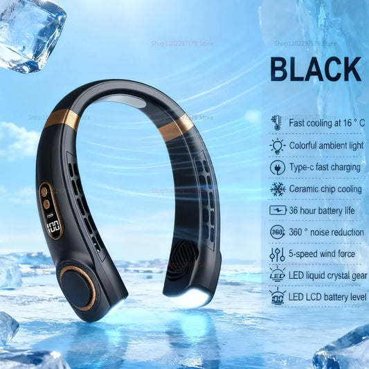 Leafless Hanging Neck Fan Silent Strong Wind Hands-Free Portable Long-Lasting Refreshing And Cooling Outdoor Fan In Summer