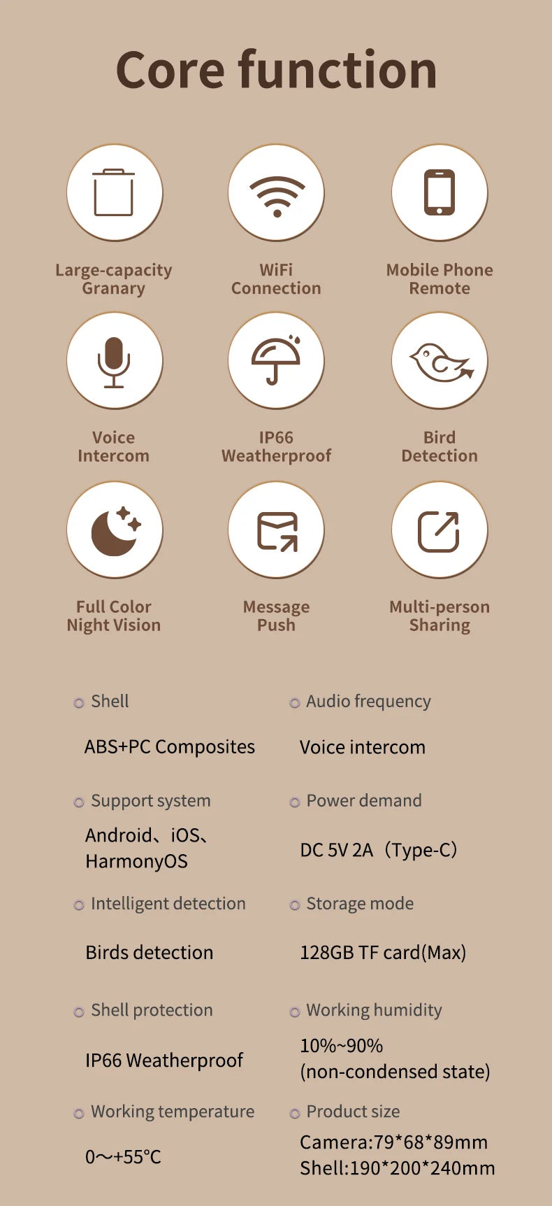 Smart Bird Feeder with Camera 1080HD Night Vision Solar Power