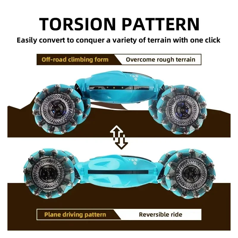4WD Stunt Drift Car with LED Lights Remote Control Electric Kids Toys Gesture Induction Deformation Twist RC Car For Children