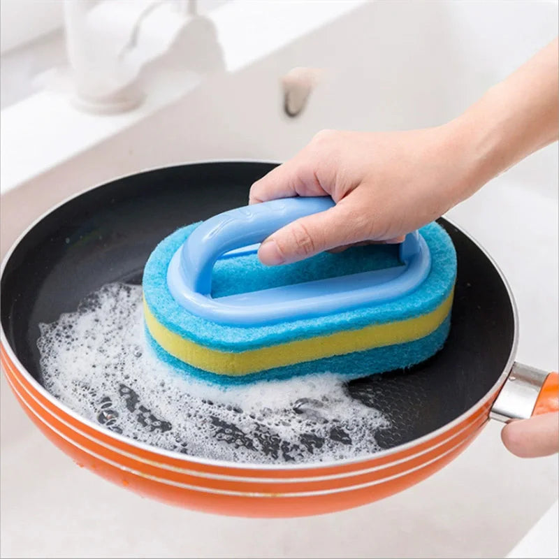 Dual-Layer Scrub Brush 2-Pack - Long Handle Pot Scrubber & Bathtub Cleaner