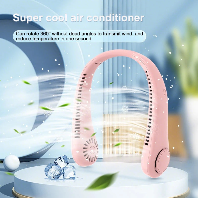 3 Speeds Mode Adjustable Stretchable Neck Fan Blow Air For Cooling Hand Free 4000mAh Rechargeable Portable Neck Fan