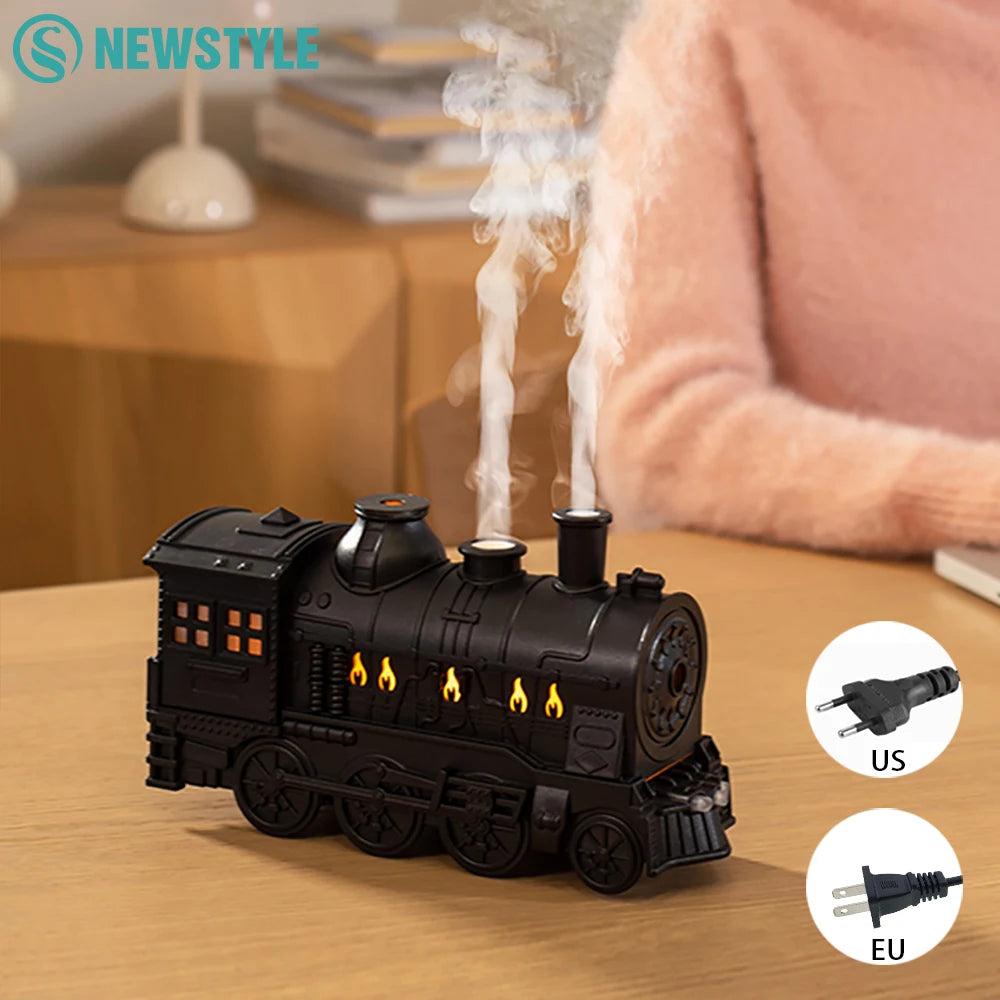 Retro Train Ultrasonic Air Humidifier with Remote Control Fine Mist Quite 300ML Essential Oil Diffuser for Home Christmas Gift
