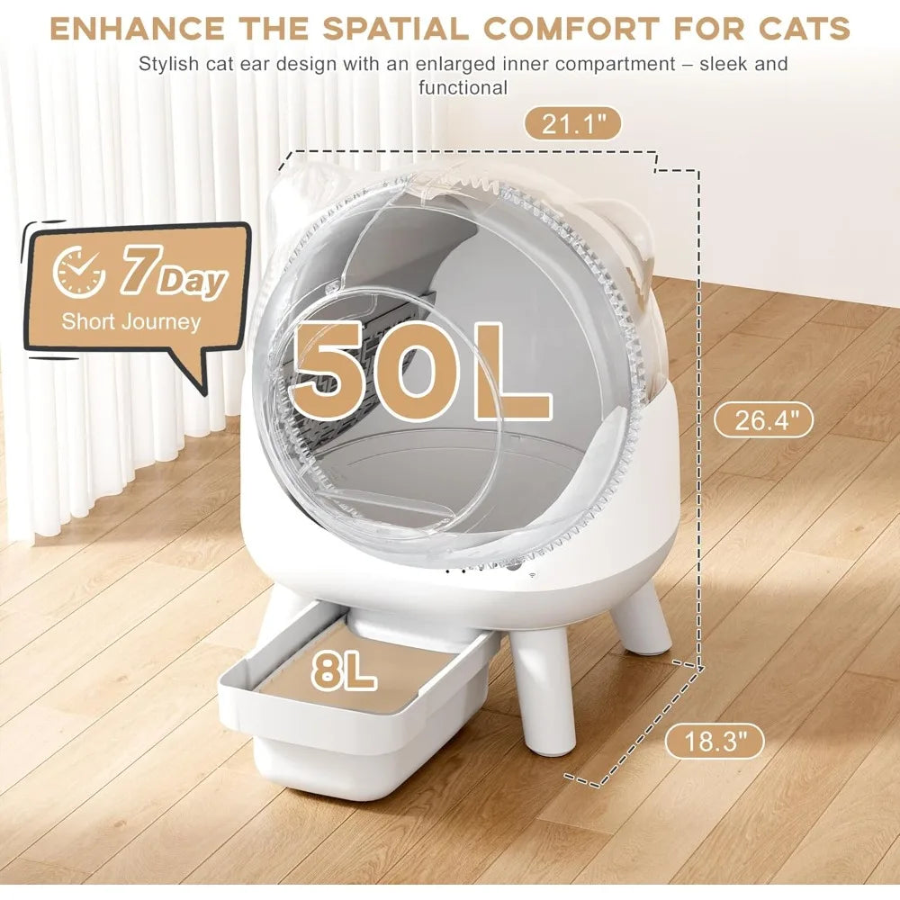 Automatic Self-Cleaning Cat Litter Box – App Controlled, Extra Large Capacity for Multi-Cat Households, Includes Litter