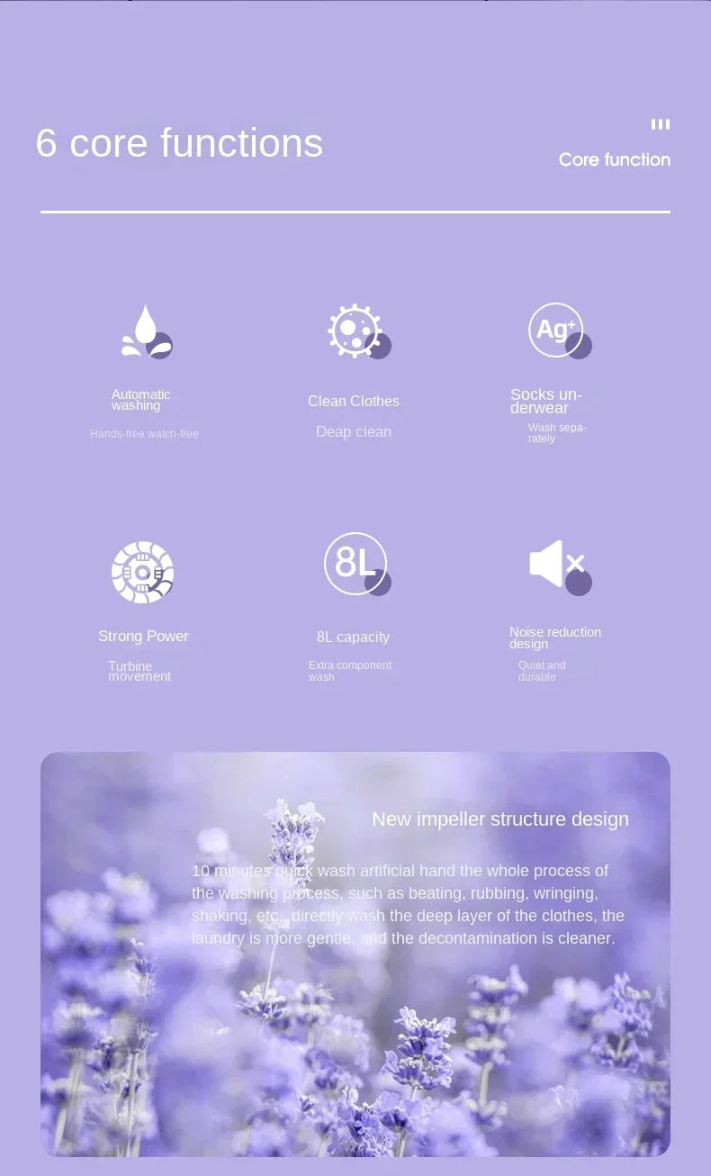 Portable washing machine 8L small foldable spin dryer mini laundry for socks underwear home shop lightweight and efficient