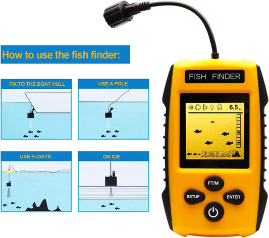 New Upgrade Handheld Fish Depth Finder Ice Kayak Shore Boat Fishing Fish Detector Device Sonar Sensor Transducer and LCD Display