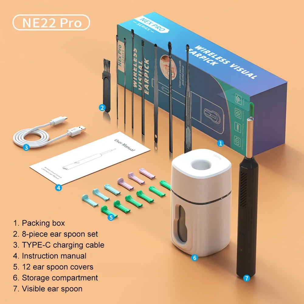 Wireless Visual Ear Wax Removal Smart Visual Ear Cleaner With Camera Endoscope 1296P Luminous Otoscope Ear Cleaning Tool