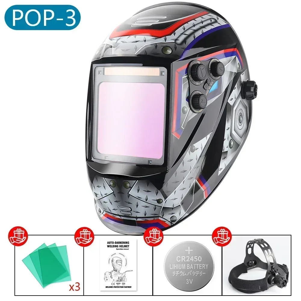 Large View Welding Helmet Welder Mask True Color Auto Darkening Dimming Solar Power Welding Mask For Arc Welding Grind Cutting