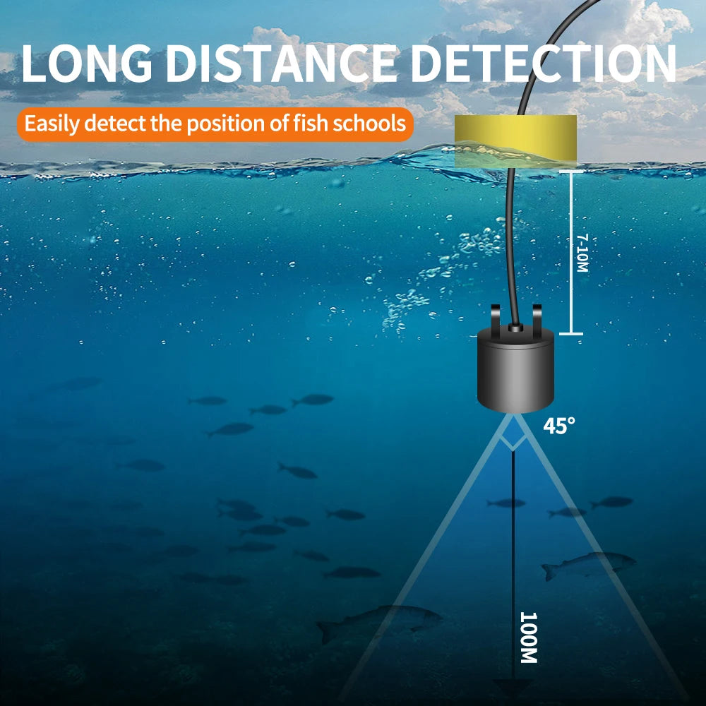 PUPOPAN Portable Handheld Fish Depth Finder Sonar Castable LCD Screen Kayak Boat Fishfinder Transducer for Water Fishing