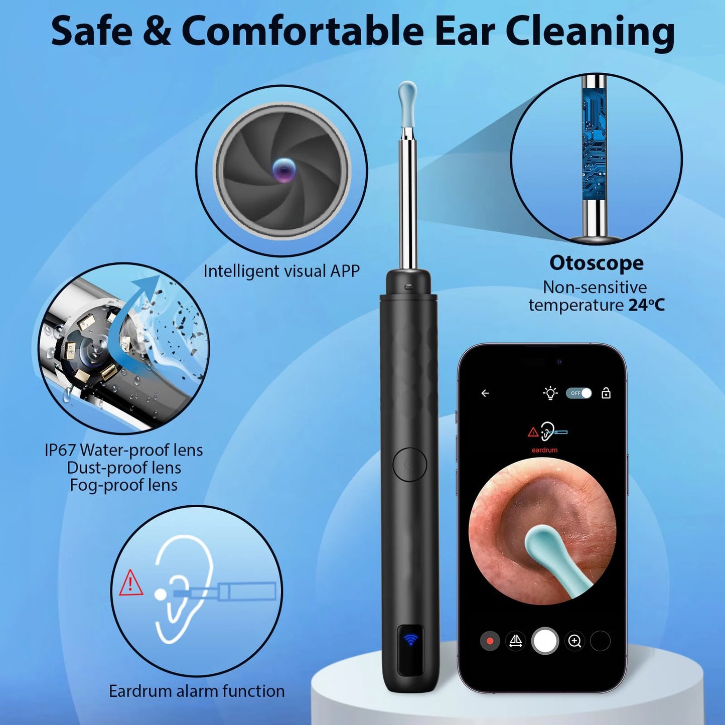Smart Visual Ear Cleaner Set with Camera 1296P Ear Sticks Ear Wax Removal Tool HD LED Lights Earpick Endoscope Health Care