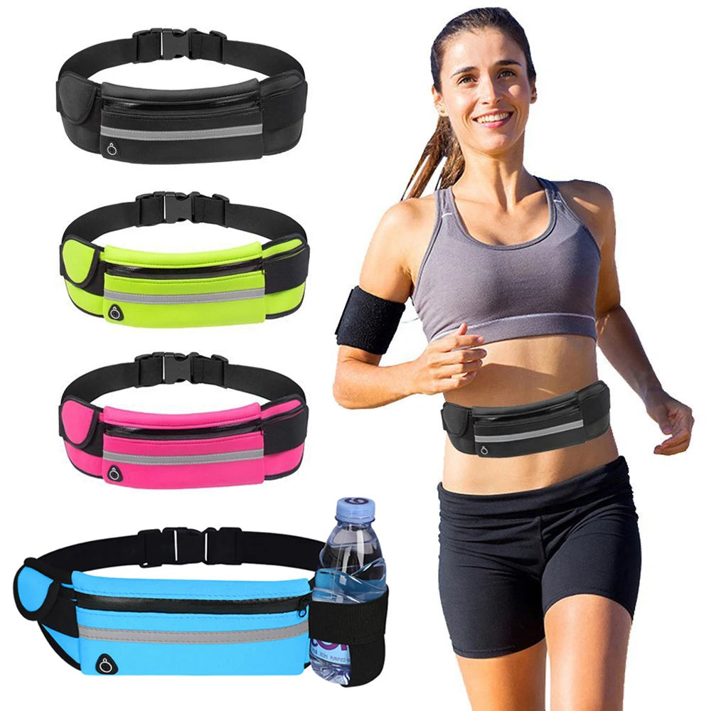 Running Belt Waist Bag with Water Bottle Holder Sports Fanny Pack Women Men Hydration Phone Holder Pouch Banana Bag