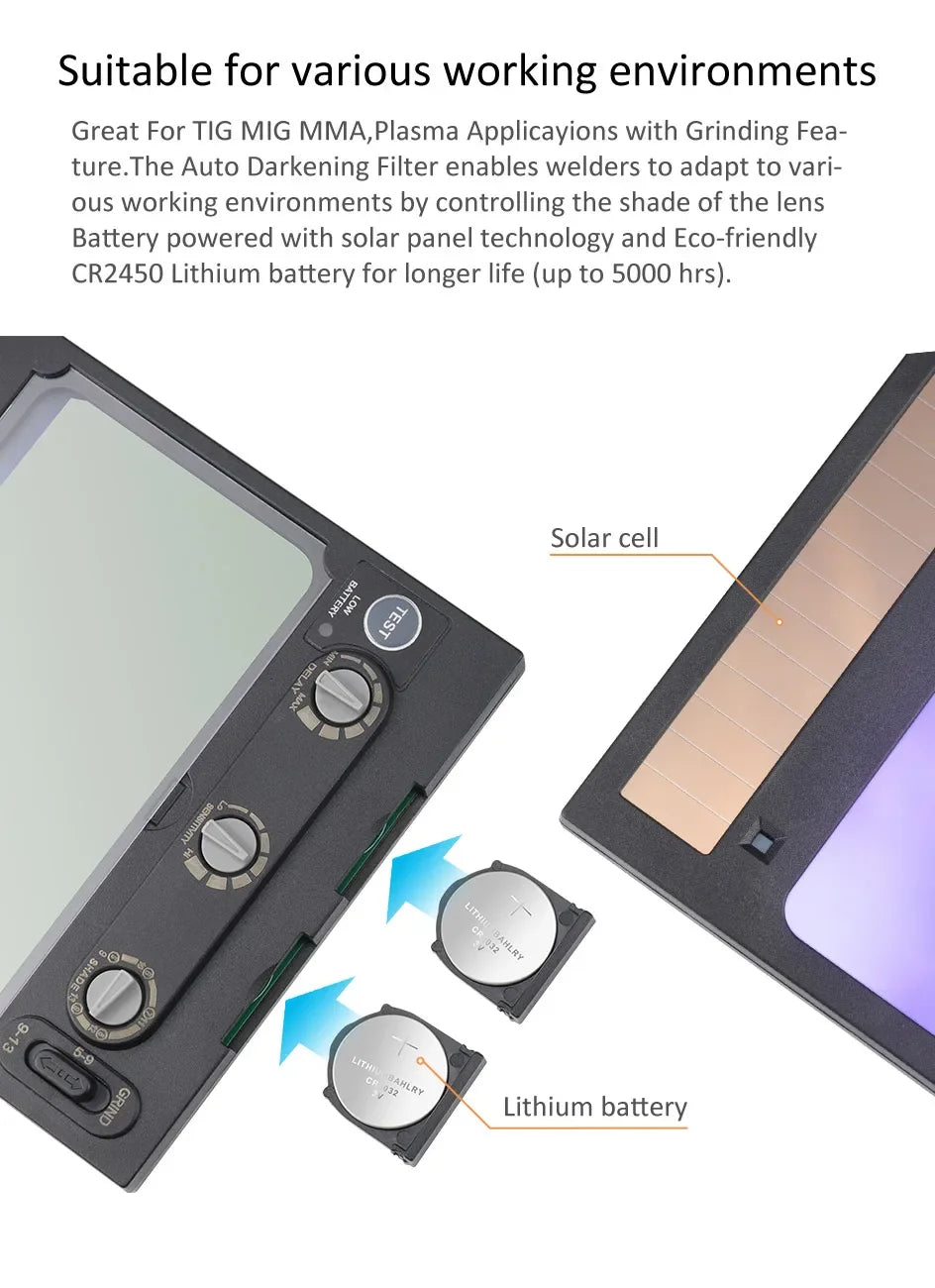 Large View Welding Helmet Welder Mask True Color Auto Darkening Dimming Solar Power Welding Mask For Arc Welding Grind Cutting