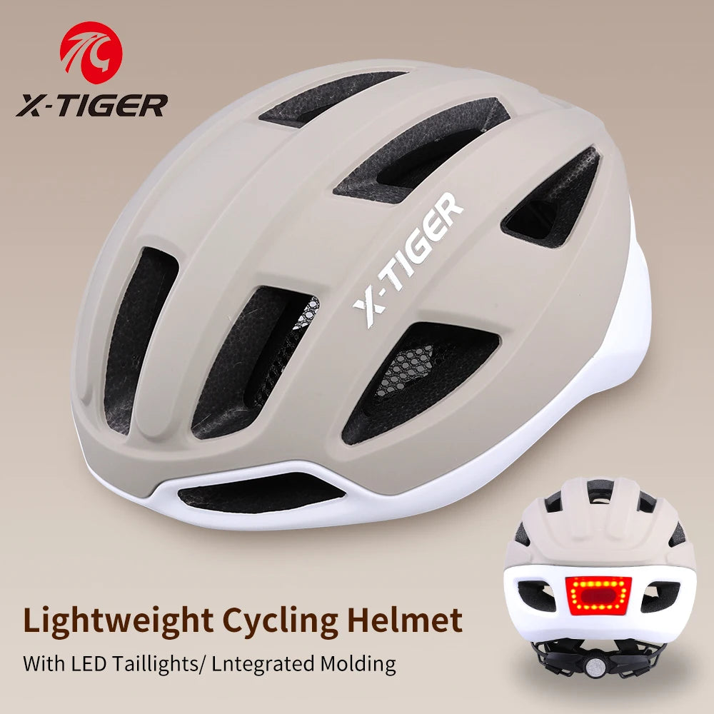X-TIGER Cycling Helmet Man Women LED Light Helmet Road Mountain Bike Helmet Bicycle Helmet Rechargeable Brim Design Helmet