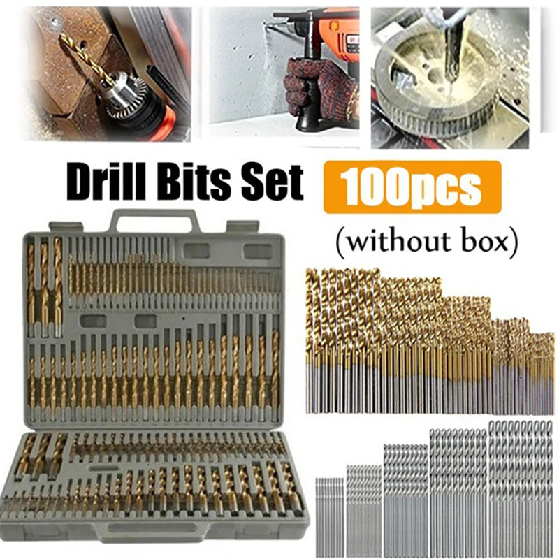 50/100Pcs 1/1.5/2/2.5/3mm Titanium Plated High-speed Steel Titanium Coated Drill Bits Set For Metal Wood Aluminum Drilling Tools