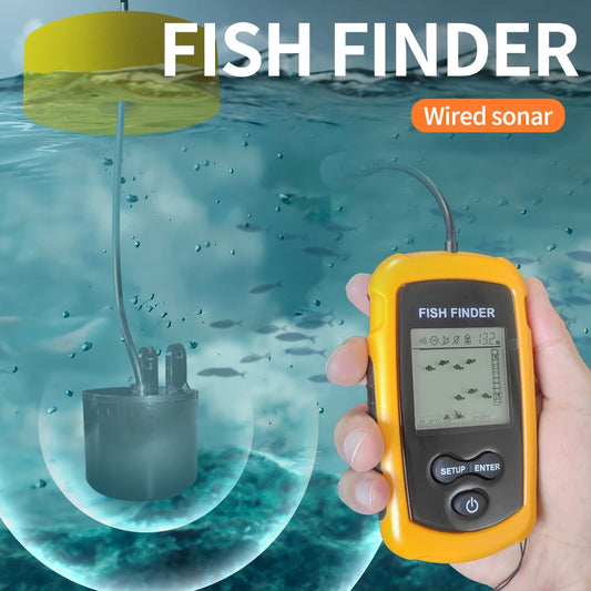 PUPOPAN Portable Handheld Fish Depth Finder Sonar Castable LCD Screen Kayak Boat Fishfinder Transducer for Water Fishing